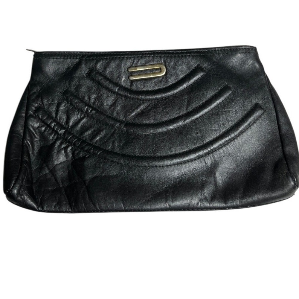 Vintage Black Leather Clutch Purse Minimalist Retro‎ Y2K Evening Bag Handbag
